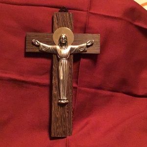 Wood & Metal Cross w/Jesus